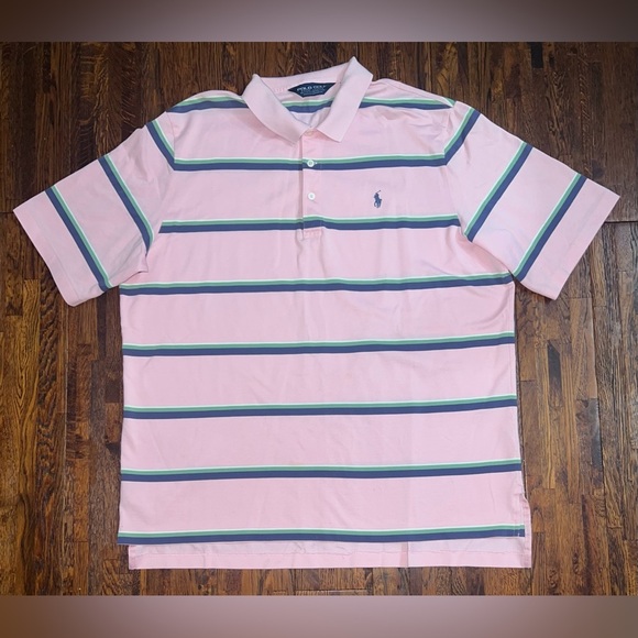 RALPH LAUREN POLO GOLF Striped Polo in Pink w/ Blue/White/Green Stripes Size XL - Picture 1 of 6